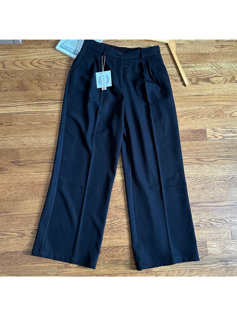 Decivi Black Pleated Wide Leg Elastic Waist Trousers